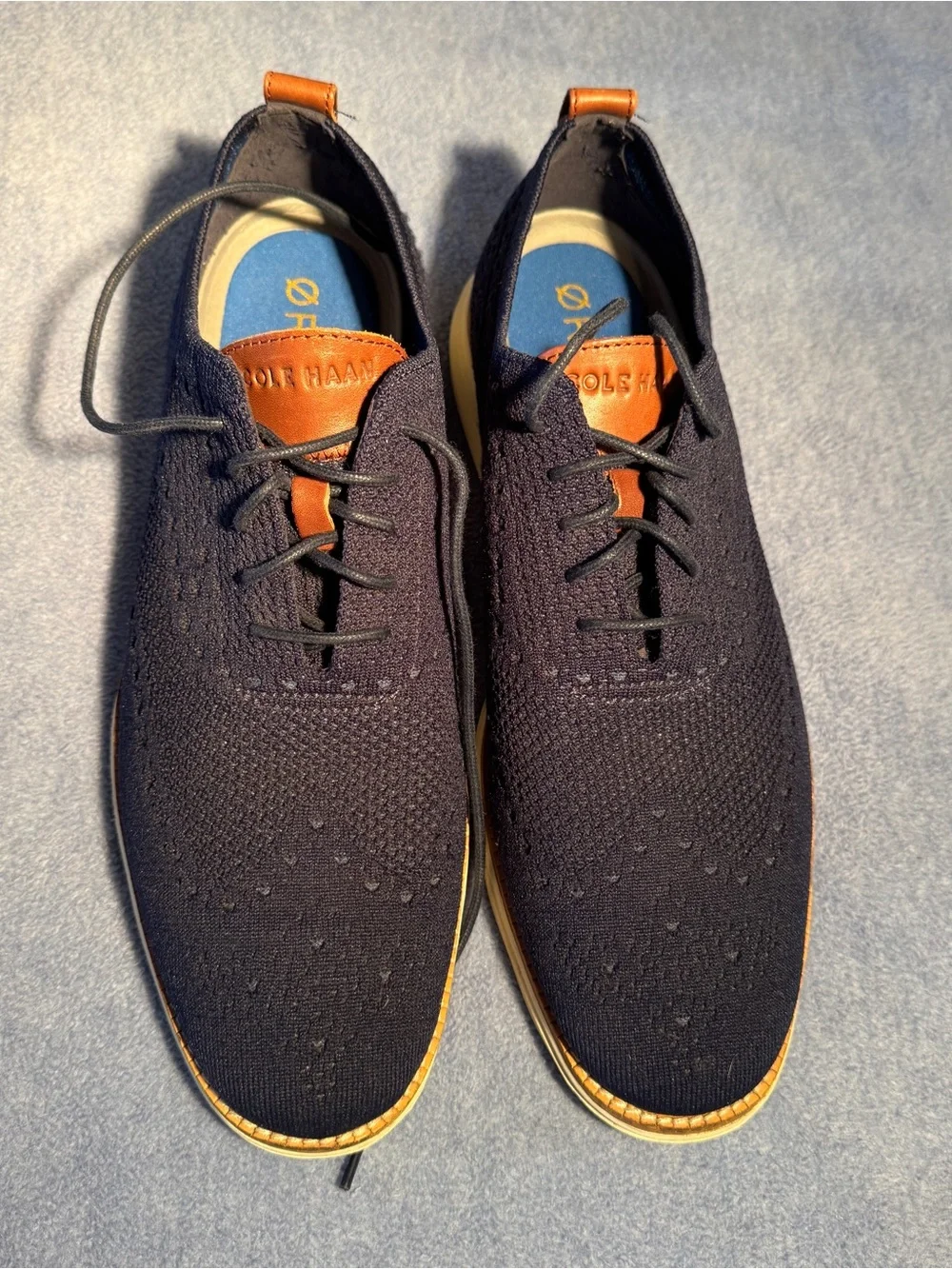 Cole Haan Original Grand navy blue Knit Oxfords with Brown Accents